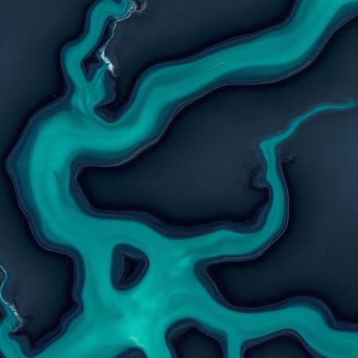 aerial view of a turquoise river delta braiding through dark sand, abstract natural patterns
