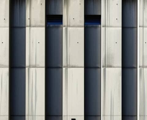 Brutalist concrete building against a clear winter sky, strong diagonal shadows, symmetrical composition, fine art archi